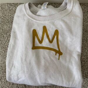 White Crewneck with Gold Crown Graphic